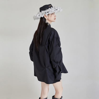 【トップス】春 秋 プリーツ 不規則 ゆったりシルエット シャツ 【AHシリーズ】