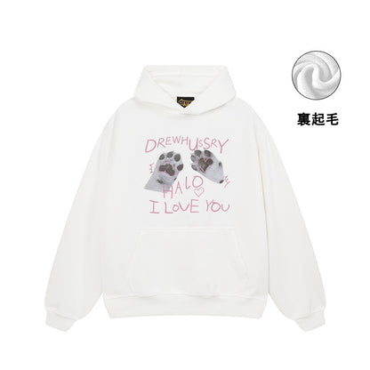 【トップス】🐱猫の肉球プリントスウェット レディース 春秋 オーバーサイズ リラックス ストリート 薄手【FCシリーズ】