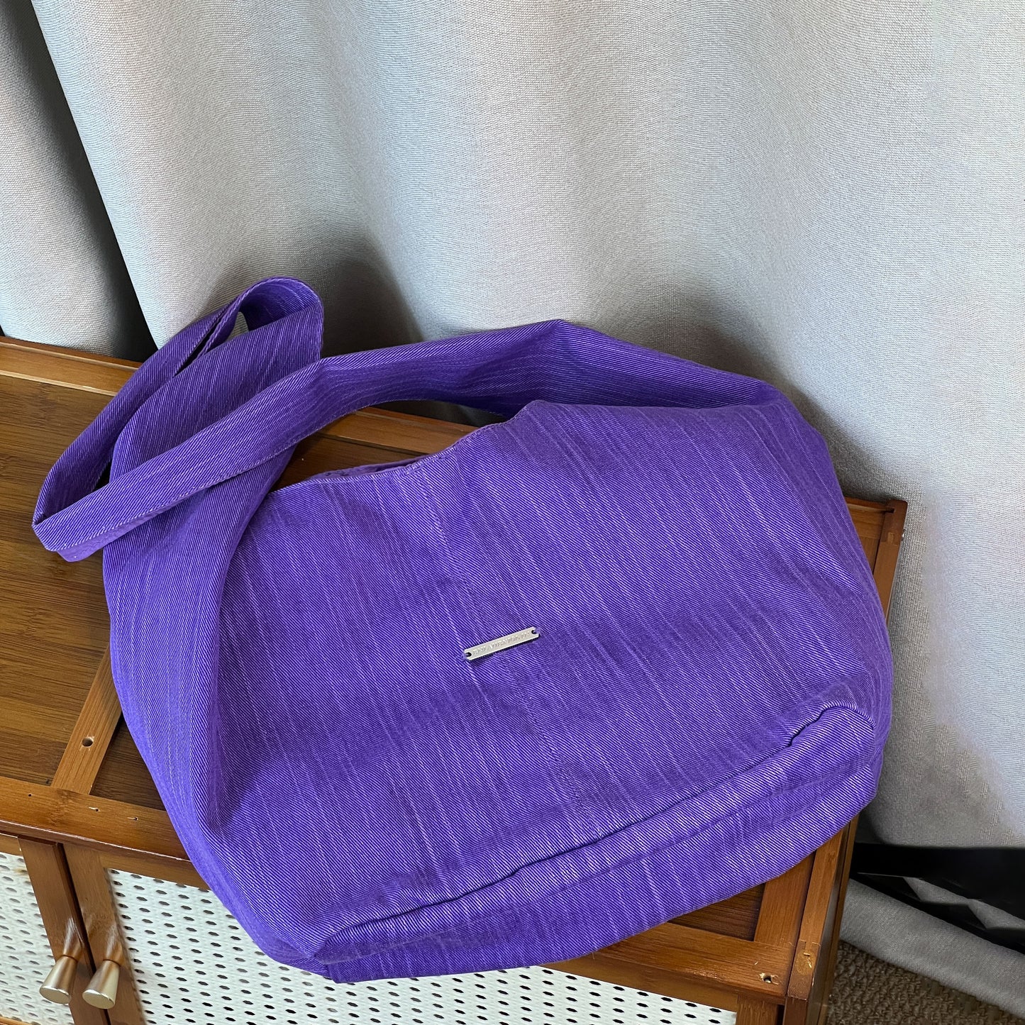 【バッグ】韓国風ゆるシルエット ワンショルダー斜めがけキャンバスバッグ パープルトート 大容量