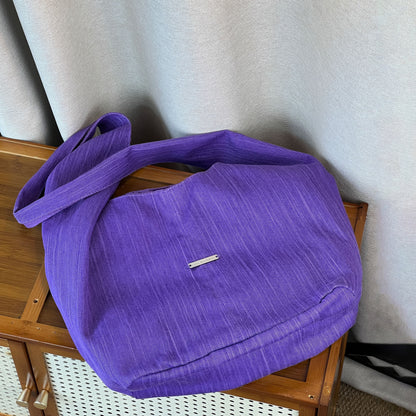 【バッグ】韓国風ゆるシルエット ワンショルダー斜めがけキャンバスバッグ パープルトート 大容量