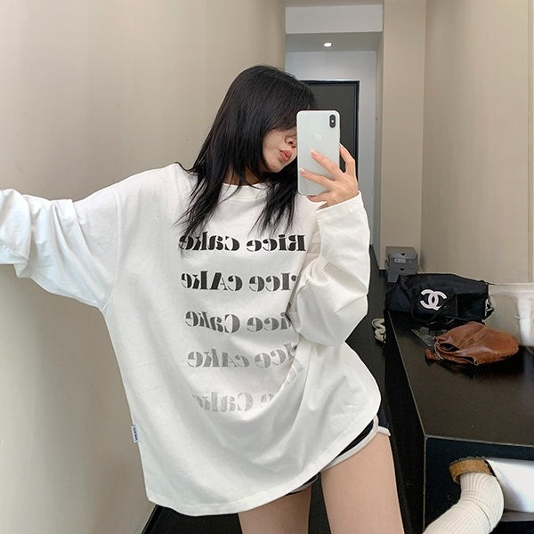 【トップス】春 秋 冬 コットン100% アルファベット プリント ゆるリラックス Ｔシャツ