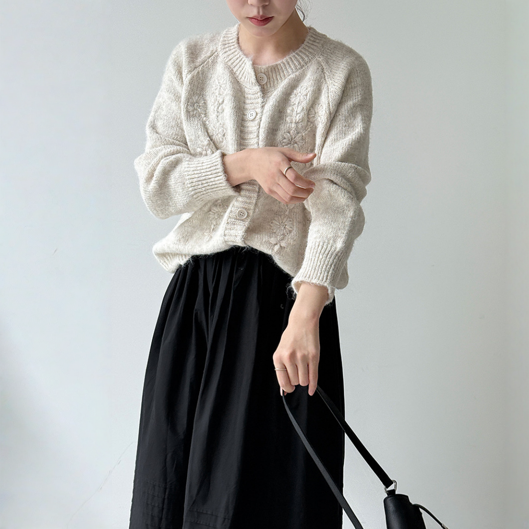 【アウター】春 秋 冬 立体 手作り フラワー 刺繍 ニッ トカーディガン 【JZシリーズ】