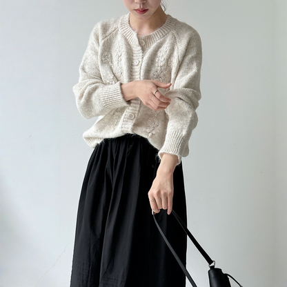 【アウター】春 秋 冬 立体 手作り フラワー 刺繍 ニッ トカーディガン 【JZシリーズ】