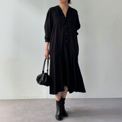 【ワンピース】ミモレ丈 アシンメトリー Vネック ゆったり ワンピース 【JZシリーズ】