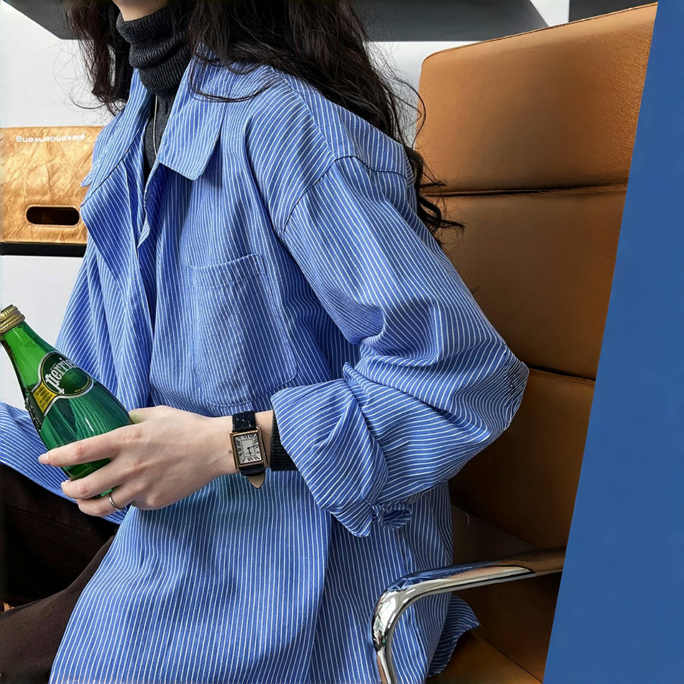 【トップス】春 秋 夏 ルーズ ストライプ ドロップショルダー シャツ 【JZシリーズ】