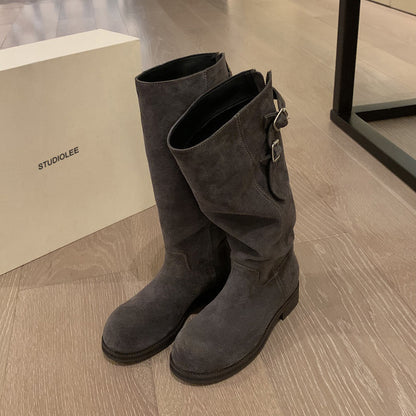 【シューズ】秋冬 新作 厚底 ラウンドトゥ ライダーブーツ レディース【15~20日発送】