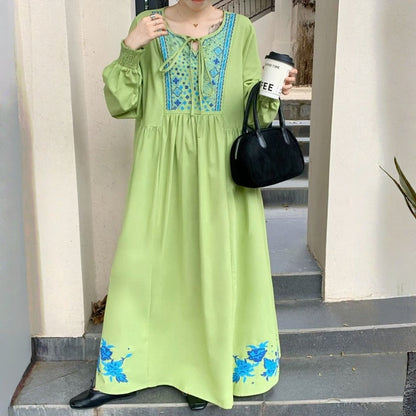 【ワンピース】春 秋 刺繍 ルーズ エレガント 花柄 長袖 ワンピース 【SHシリーズ】