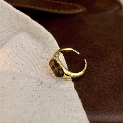 【🎁 B2G1｜先行スタート！】【グッズ】アンバー スクエア リング レディース タイガーアイ ゴールド 高級感 おしゃれ