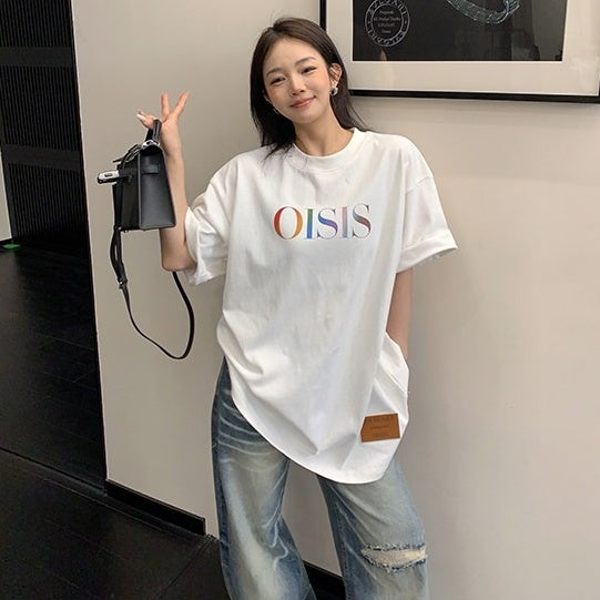 【トップス】夏向け リラックス感 プリント コットン100％ ラウンドネック Ｔシャツ 【FCシリーズ】