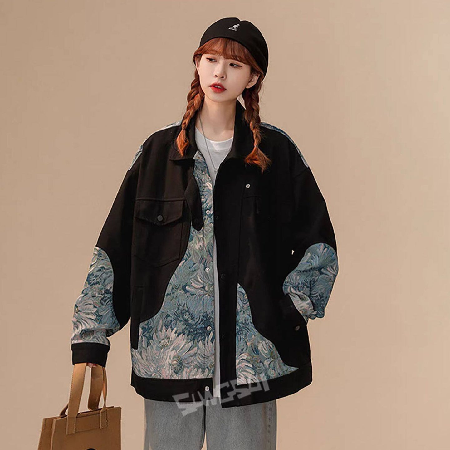 【アウター】花柄 ワーク風 ジャケット レディース INS カジュアル ゆったり ブルゾン【FCシリーズ】