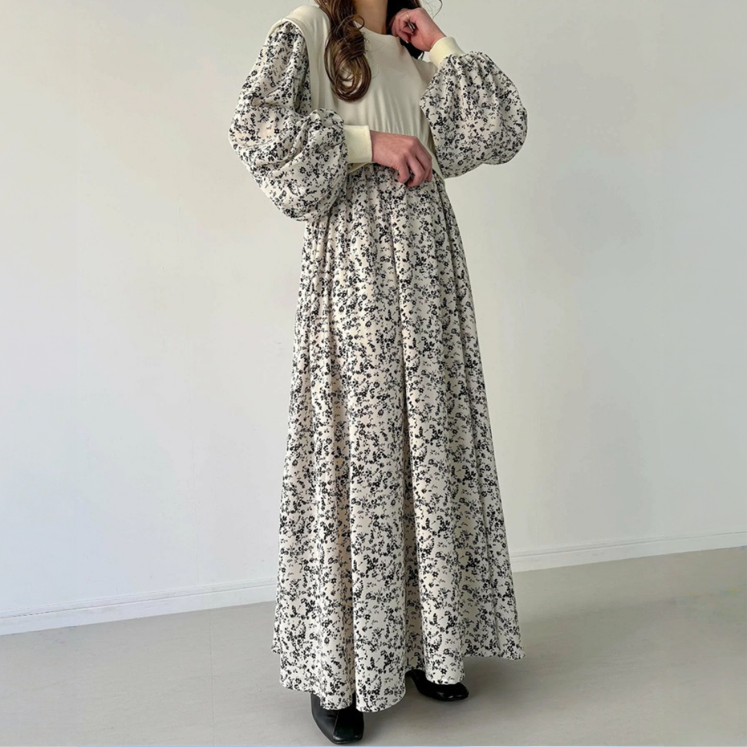 【ワンピース】春 秋 冬 切り替え シフォン ロング 長袖 ワンピース 【JZシリーズ】