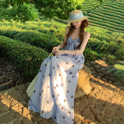 【ワンピース】リゾート風 ノースリーブ ドットワンピース レディース 夏 ベアトップ キャミソールワンピース 大人可愛い ビーチコーデ【SHシリーズ】