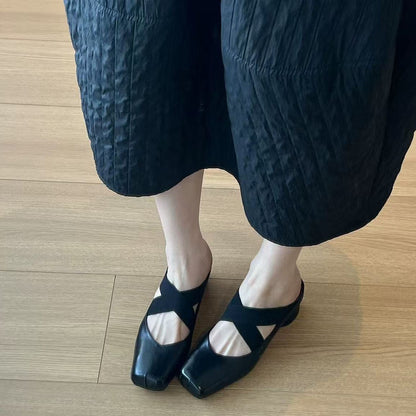 【シューズ】夏の新作  スクエアトゥ ギャザー加工  デイリーコーデにぴったり パンプス