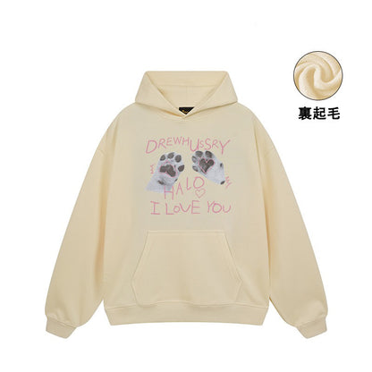 【トップス】🐱猫の肉球プリントスウェット レディース 春秋 オーバーサイズ リラックス ストリート 薄手【FCシリーズ】