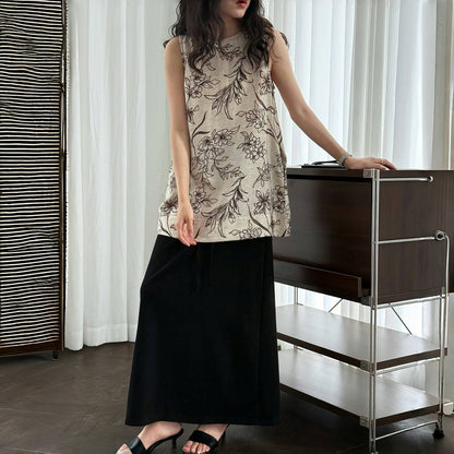 【ボトムス】夏  ハイウエスト Aライン ドローコード ロング スカート 【SNシリーズ】