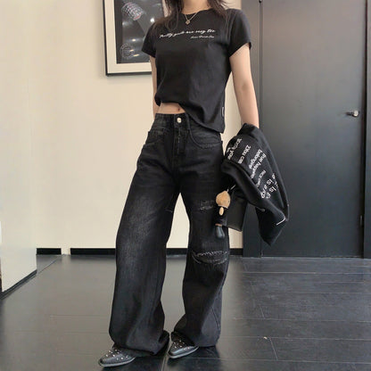 【ボトムス】ダメージ ストレート ヴィンテージ加工 デニムパンツ 【FCシリーズ】