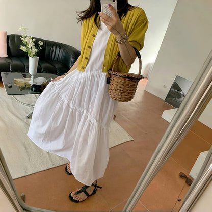 [連身裙] 夏季圓領寬鬆不規則無袖連身裙