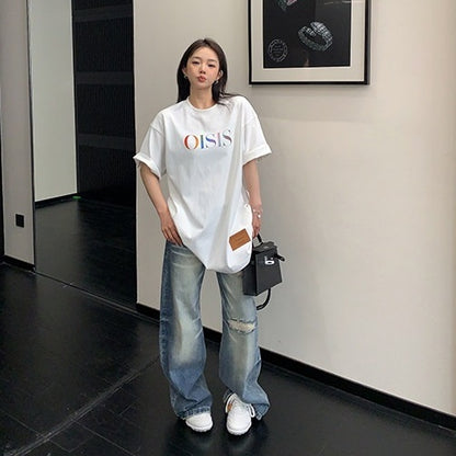 【トップス】夏向け リラックス感 プリント コットン100％ ラウンドネック Ｔシャツ 【FCシリーズ】
