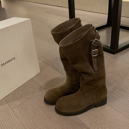 【シューズ】秋冬 新作 厚底 ラウンドトゥ ライダーブーツ レディース【15~20日発送】