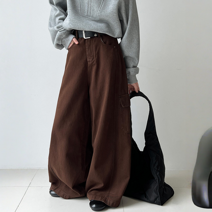 【ボトムス】春 秋 冬 ワーク風 レトロ 大きめポケット ワイドパンツ 【JZシリーズ】