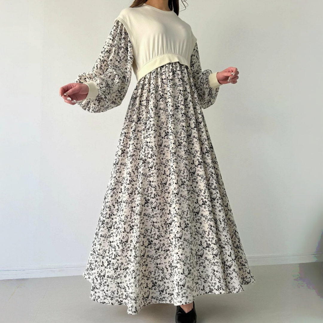 【ワンピース】春 秋 冬 切り替え シフォン ロング 長袖 ワンピース 【JZシリーズ】