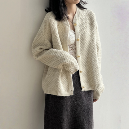 【アウター】パイナップル柄 ハートボタン  クルーネック ニット カーディガン 【JZシリーズ】