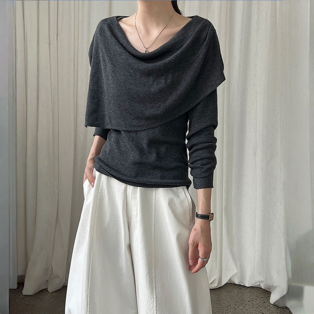 【ワンピース】春 秋 冬 スリムフィット ドレープネック ニット + ショール 2点セットアップ 【JZシリーズ】