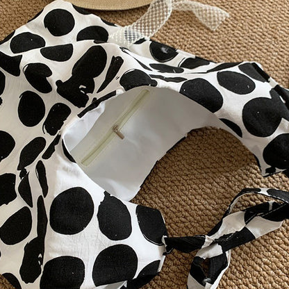 【バッグ】配色 キャンバスショルダーバッグ 斜めがけ 韓国風 ドット柄 大容量 カジュアルバッグ