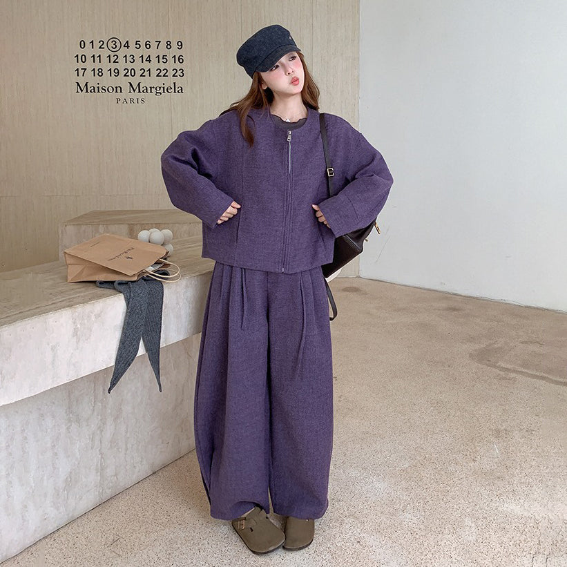 2点セット！【セットアップ】上質感ウールコート＋ワイドパンツ 上下セット レディース 秋冬 韓国風スタイル【JZシリーズ】