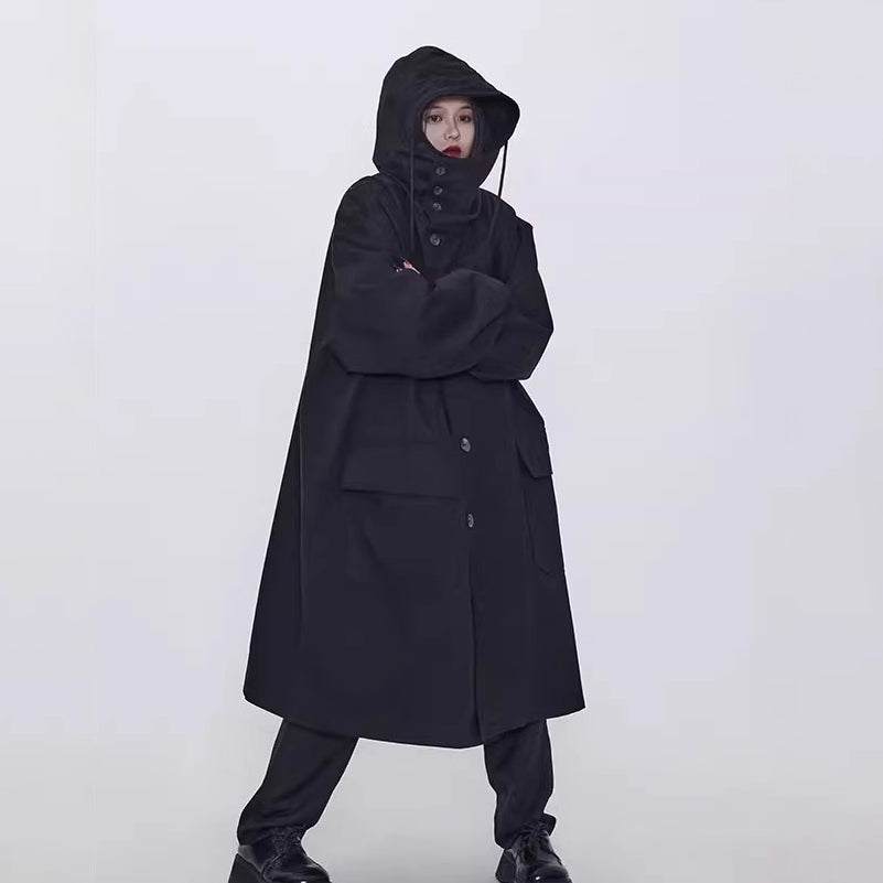 アウター】秋冬 暗黒系デザイン ミディ丈 ゆったり大きめサイズ フード
