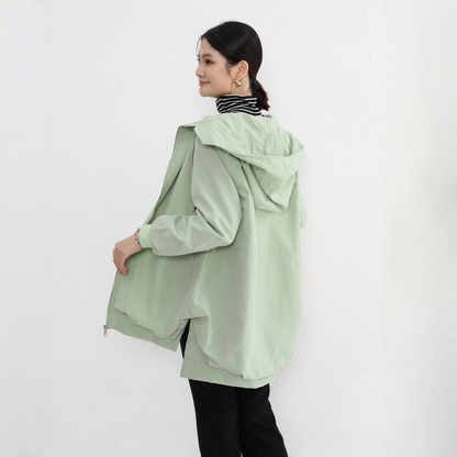 【アウター】春 秋 ゆったり 前短後長 ポケット トレンチコート ジャケット
