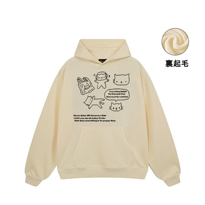【トップス】🐱ストリート猫プリントヘビーウェイトコットンパーカー ユニセックス ペアルック 秋冬【FCシリーズ】