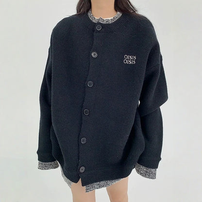 【アウター】春 秋 冬  厚手 フェイクレイヤード ボタン付き ニット ジャケット 【FCシリーズ】