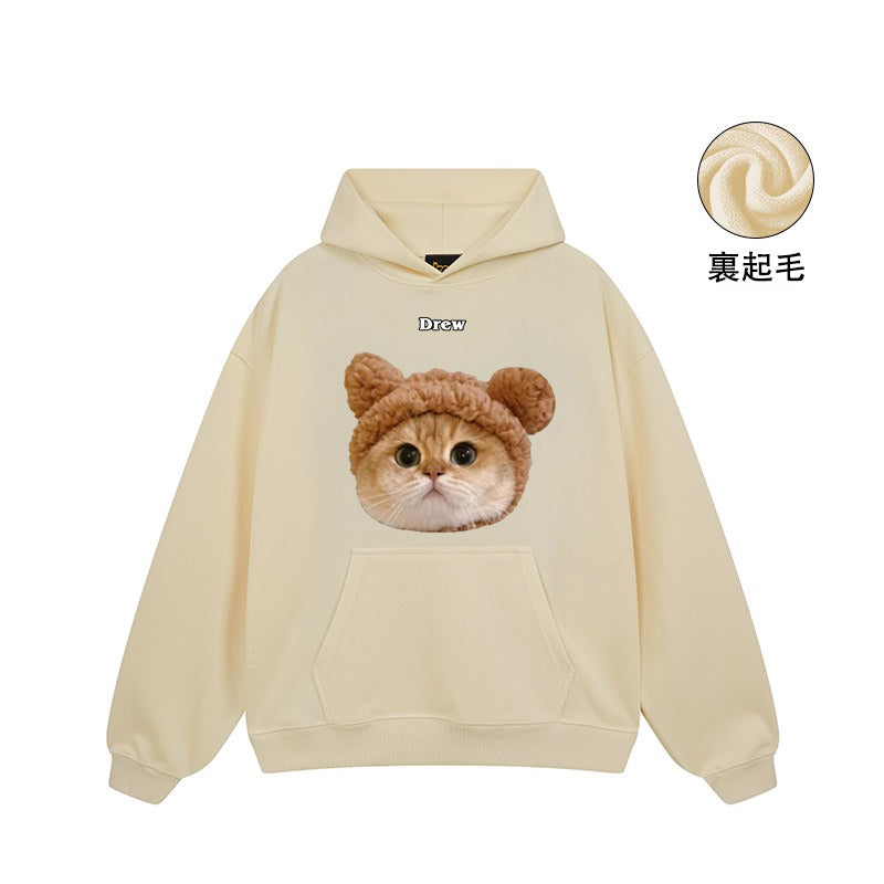 【トップス】🐱アメリカンストリート猫プリントクルーネックスウェット ユニセックス コットン オーバーサイズ 秋冬コーデ【FCシリーズ】