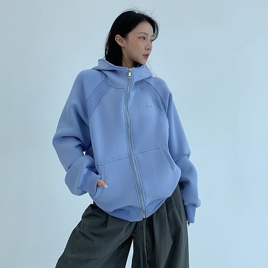 アウター】春 秋 冬 シンプル構造切り替え 刺繍 フード付き ジャケット