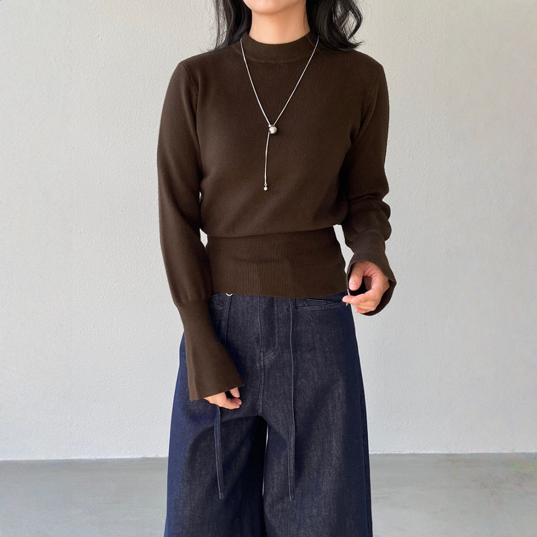 【トップス】ハイネック 春 秋 冬 ウエストマーク 着痩せ効果 ニット セーター 【JZシリーズ】