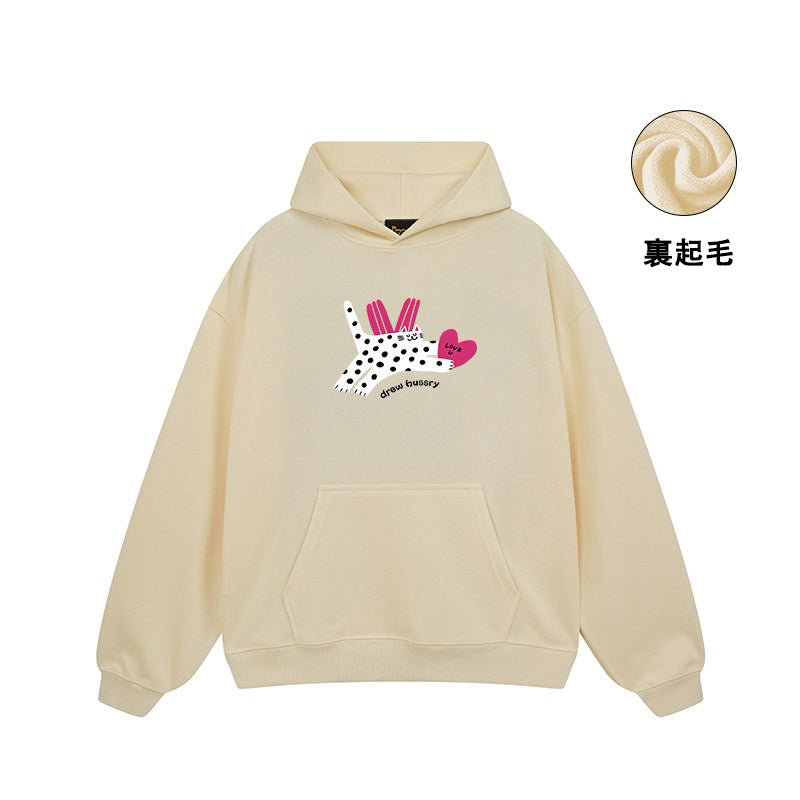 【トップス】🐱猫プリントパーカー ユニセックス ペアルック 秋冬 カジュアル【FCシリーズ】