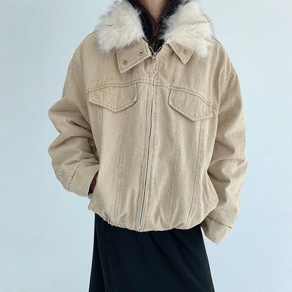 【アウター】春 秋 冬 ウォッシュド ヴィンテージ風 厚手 ファー襟 中綿 ジャケット 【FCシリーズ】