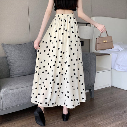 【ボトムス】ドット柄シフォンロングスカート Aライン 体型カバー 大人可愛い 夏 【SHシリーズ】