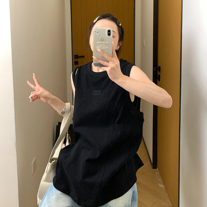 【トップス】高級感 夏新作 個性派デザイン 肩あき刺繍入り タンクトップ Ｔシャツ【FCシリーズ】