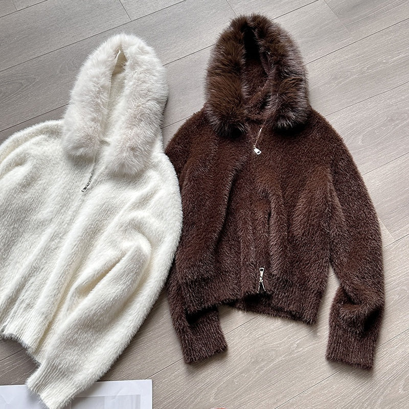 【アウター】春 秋 冬 フード ジップ カーディガン ゆったり 柔らかニット ジャケット 【JZシリーズ】