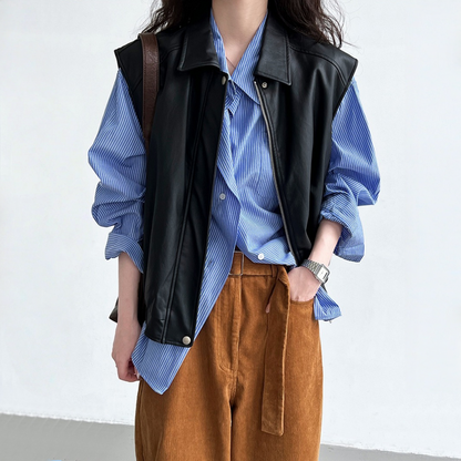 【トップス】春 秋 夏 ルーズ ストライプ ドロップショルダー シャツ 【JZシリーズ】