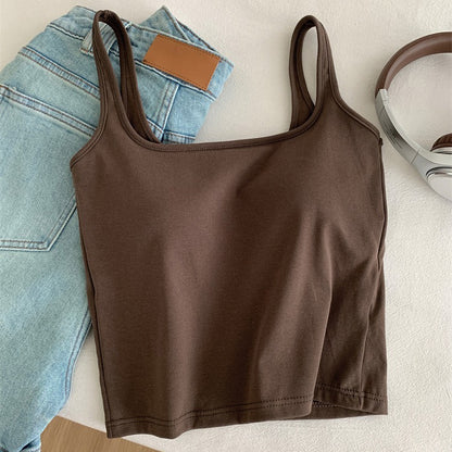 【トップス】バストパッド付き インナー ブラ一体型 シンプルカラー キャミソール