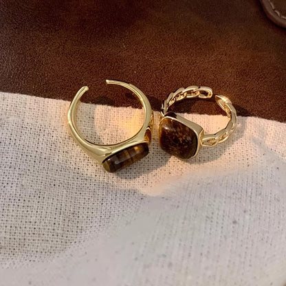 【🎁 B2G1｜先行スタート！】【グッズ】アンバー スクエア リング レディース タイガーアイ ゴールド 高級感 おしゃれ