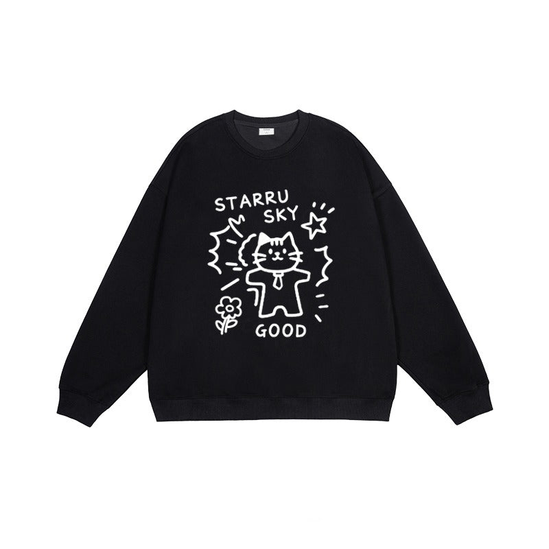 全7色【トップス】🐾子猫柄 クルーネック スウェット ユニセックス 秋冬 ゆったり かわいい パーカー【FCシリーズ】