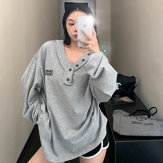 【トップス】春 秋 冬 Vネック ニッチデザイン 長袖Tシャツ 【FCシリーズ】