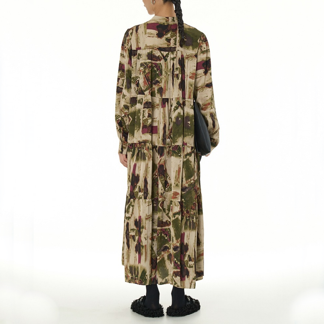 【24AW】【ワンピース】レトロ 花柄 シャツ  長袖ワンピース