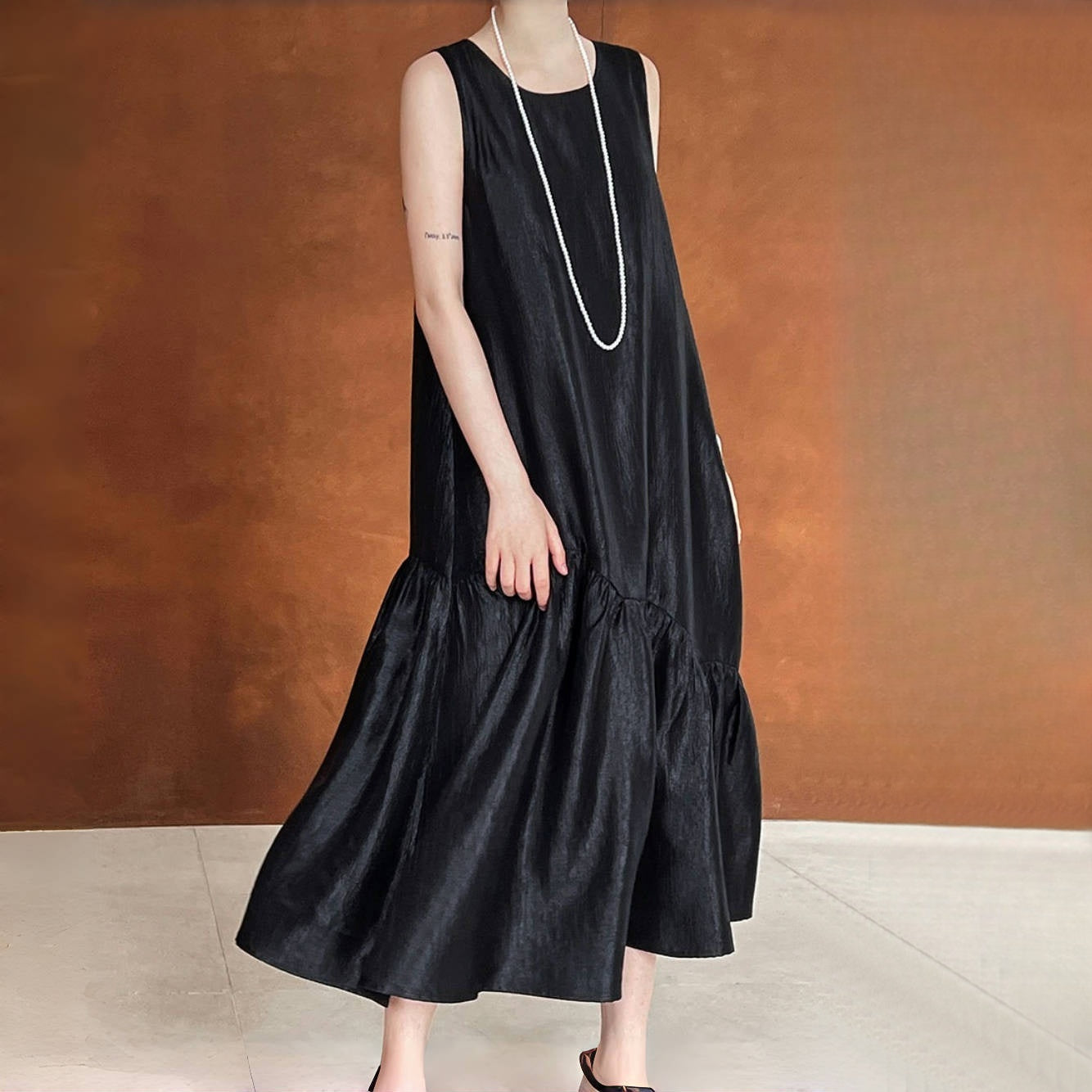 【ワンピース】夏 ノースリーブ 切り替え ルーズ ワンピース 【SNシリーズ】