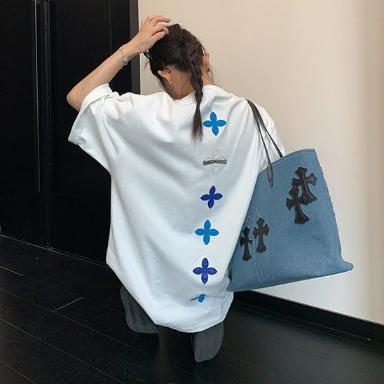 【トップス】アメリカンレトロ パッチ刺繍 コットンTシャツ 【FCシリーズ】