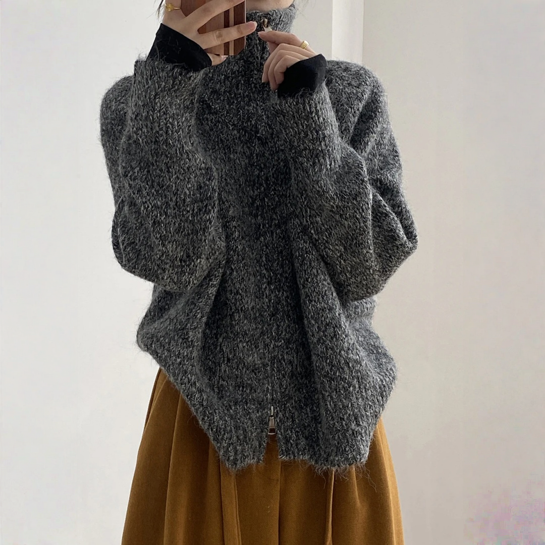 【トップス】春 秋 冬 もっちり ハイネック こなれ感 ジップ セーター 【SNシリーズ】